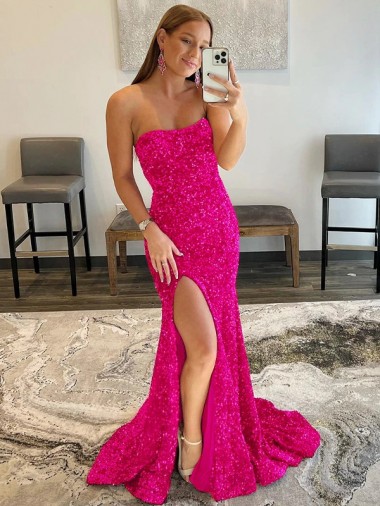 Fuchsia Velvet Sequin Strapless Sweep Train Sleeveless Prom Dress Norwich