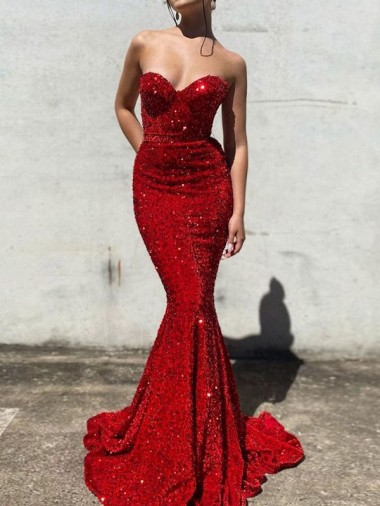 Velvet Sequin Sweetheart Court Train Sleeveless Prom Dress / Evening Gown Norwich