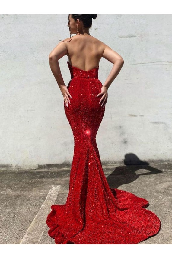 Velvet Sequin Sweetheart Court Train Sleeveless Prom Dress / Evening Gown Norwich