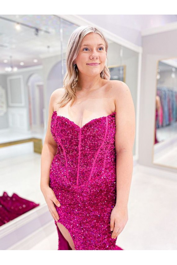 Velvet Sequin Sweetheart Sweep Train Sleeveless Evening Dress Norwich