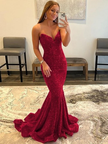 Burgundy Velvet Sequin Sweetheart Sweep Train Sleeveless Prom Dress Norwich