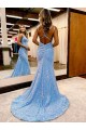 Velvet Sequin V-Neck Sweep Train Sleeveless Evening Gown Norwich