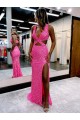 Velvet Sequin V-Neck Long Sweep Train Sleeveless Evening Dress Norwich