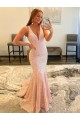 Velvet Sequin V-Neck Sweep Train Sleeveless Evening Dress Norwich