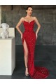 Red Velvet Sequin V-Neck Sweep Train Sleeveless Evening Gown / Prom Dress Norwich