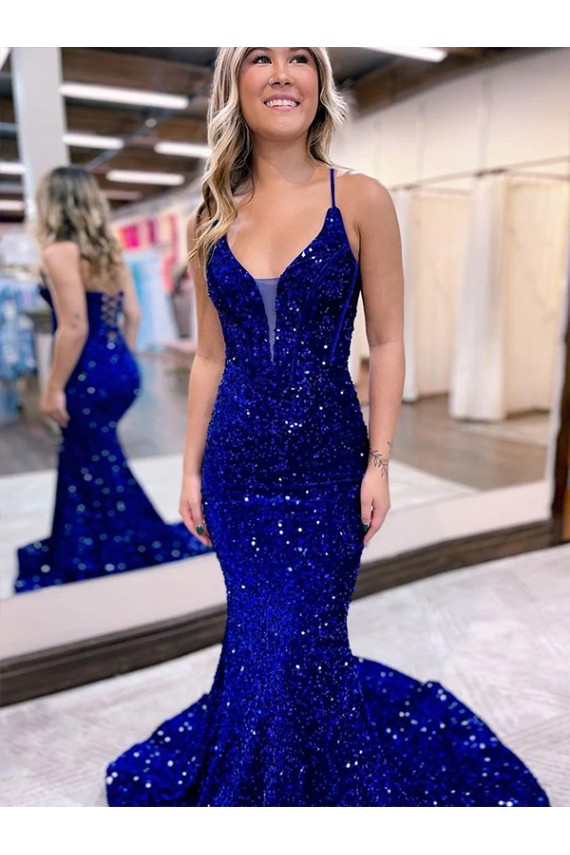 Velvet Sequin V-Neck Court Train Sleeveless Prom Dress Norwich