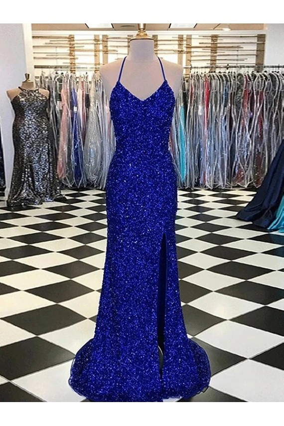 Velvet Sequin V-Neck Sweep Train Sleeveless Prom Dress / Evening Gown Norwich