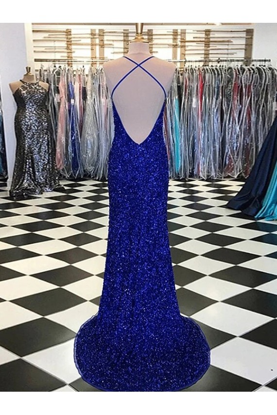 Velvet Sequin V-Neck Sweep Train Sleeveless Prom Dress / Evening Gown Norwich