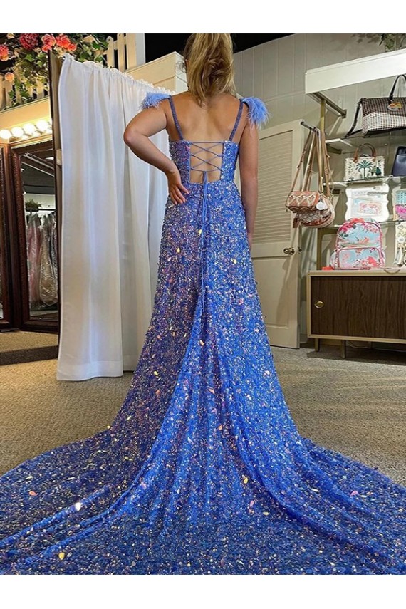 Velvet Sequin V-Neck Court Train Sleeveless Prom Dress / Evening Dress Norwich