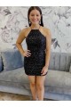 Velvet Sequin Halter Neck Short Sleeveless Prom Dress Norwich