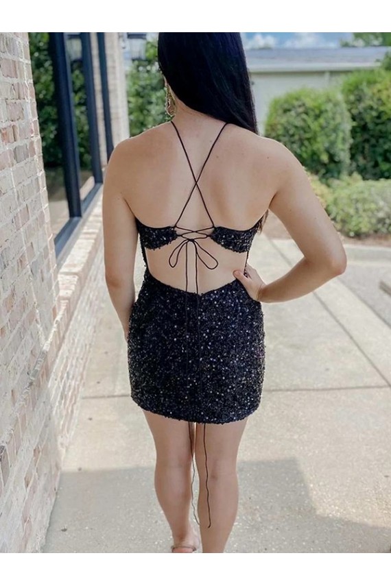 Velvet Sequin Halter Neck Short Sleeveless Prom Dress Norwich