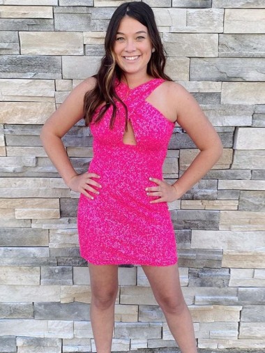Velvet Sequin Halter Neck Short Sleeveless Homecoming Dress Norwich