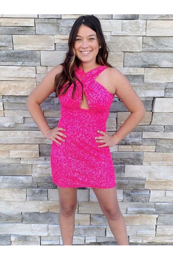 Velvet Sequin Halter Neck Short Sleeveless Homecoming Dress Norwich