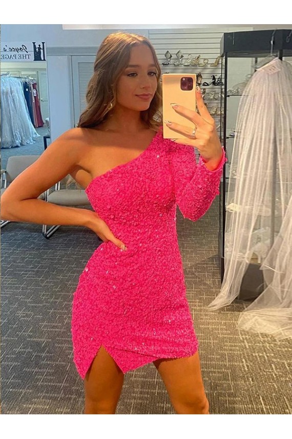 Velvet Sequin One Shoulder Short Long Sleeves Prom Dress / Evening Dress Norwich