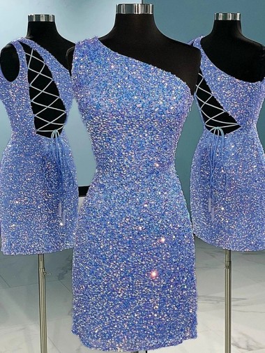 Velvet Sequin One Shoulder Short Sleeveless Prom Dress Norwich
