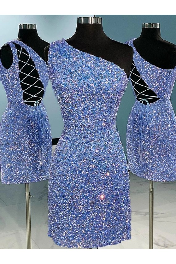 Velvet Sequin One Shoulder Short Sleeveless Prom Dress Norwich