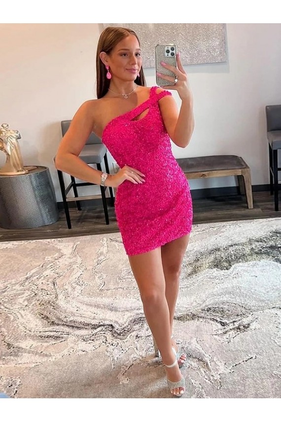 Velvet Sequin One Shoulder Short Sleeveless Prom Dresses Norwich