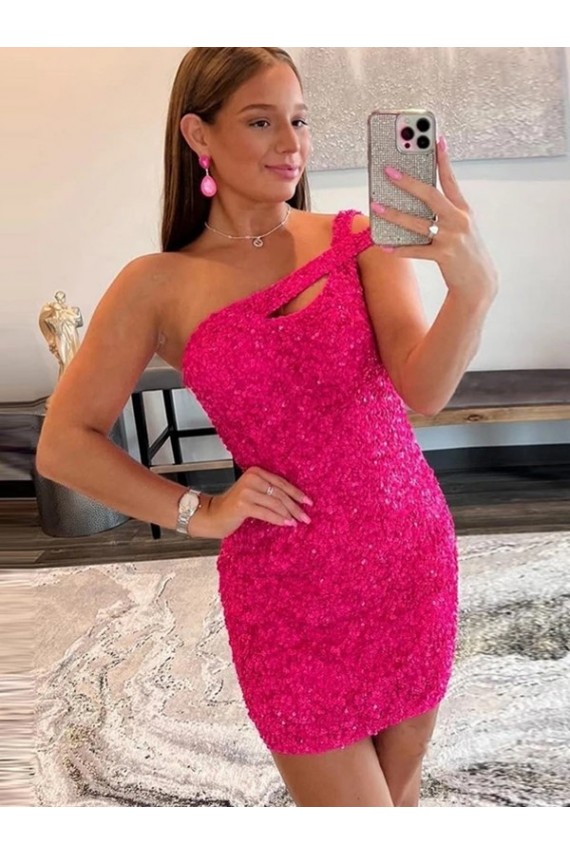 Velvet Sequin One Shoulder Short Sleeveless Prom Dresses Norwich