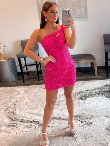 Velvet Sequin One Shoulder Short Sleeveless Prom Dresses Norwich