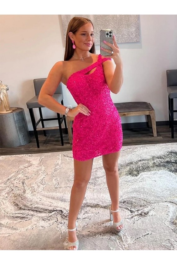 Velvet Sequin One Shoulder Short Sleeveless Prom Dresses Norwich