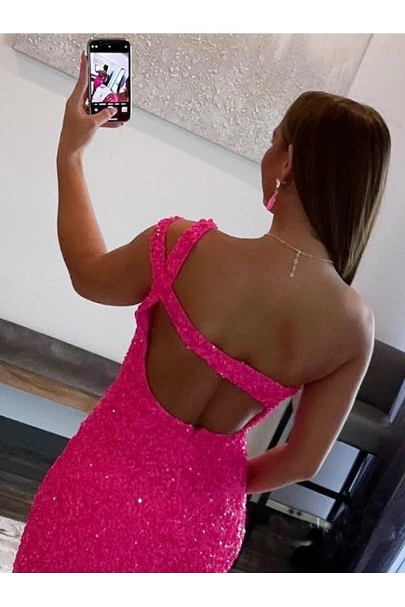 Velvet Sequin One Shoulder Short Sleeveless Prom Dresses Norwich