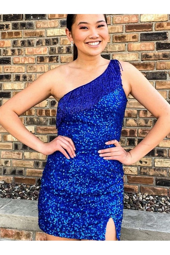 Velvet Sequin One Shoulder Short Sleeveless Homecoming Dresses Norwich