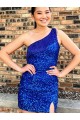 Velvet Sequin One Shoulder Short Sleeveless Homecoming Dresses Norwich