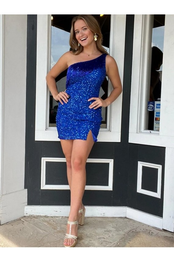 Velvet Sequin One Shoulder Short Sleeveless Homecoming Dresses Norwich