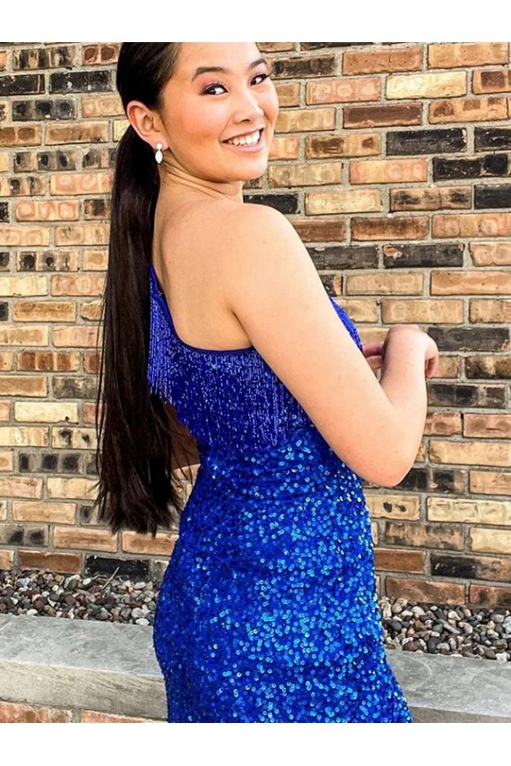 Velvet Sequin One Shoulder Short Sleeveless Homecoming Dresses Norwich