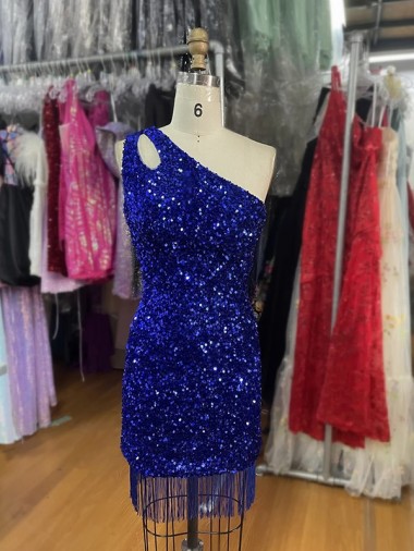 Velvet Sequins One Shoulder Short Sleeveless Homecoming Dress Norwich
