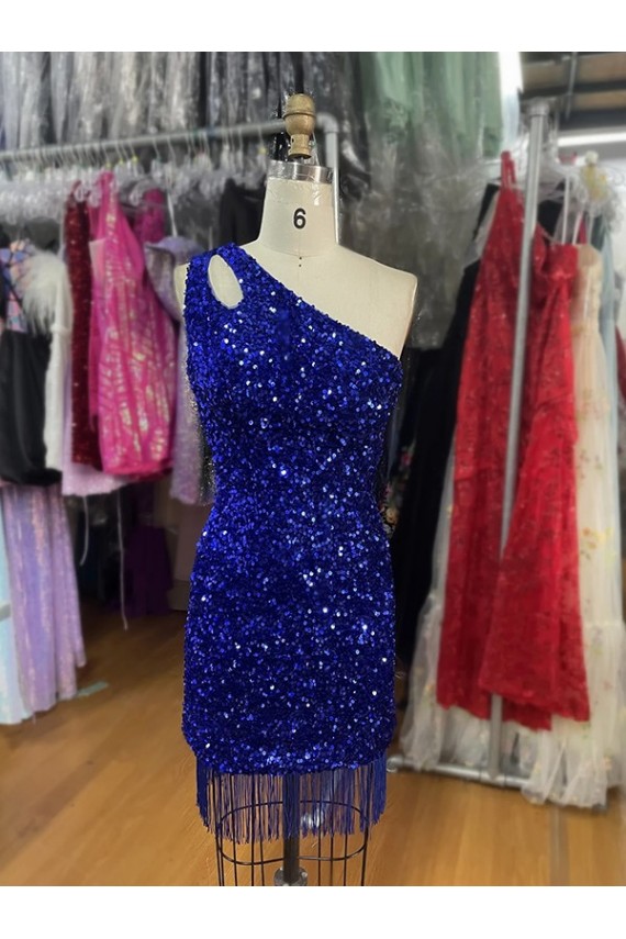 Velvet Sequins One Shoulder Short Sleeveless Homecoming Dress Norwich