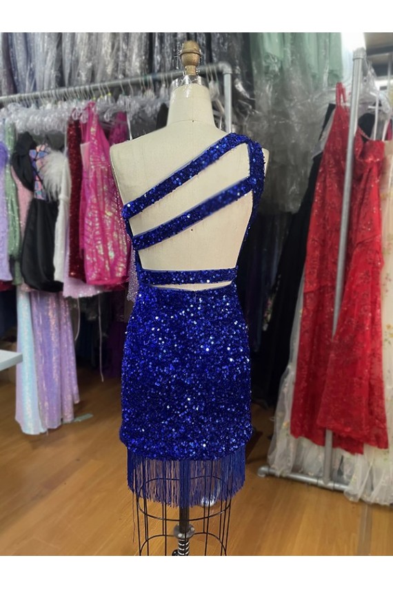 Velvet Sequins One Shoulder Short Sleeveless Homecoming Dress Norwich