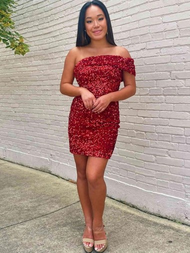 Velvet Sequin One Shoulder Short Sleeveless Prom Dress Norwich