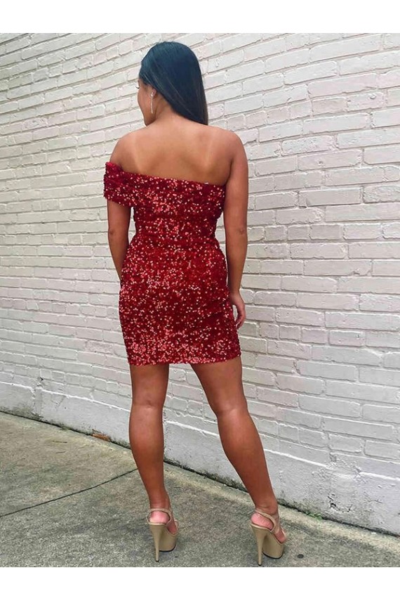 Velvet Sequin One Shoulder Short Sleeveless Prom Dress Norwich