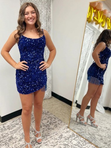 Velvet Sequin Spaghetti Straps Short Sleeveless Prom Dress Norwich