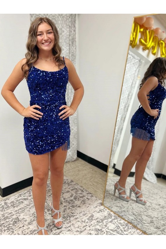Velvet Sequin Spaghetti Straps Short Sleeveless Prom Dress Norwich