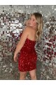 Burgundy Velvet Sequin Sweetheart Short Sleeveless Prom Dress Norwich