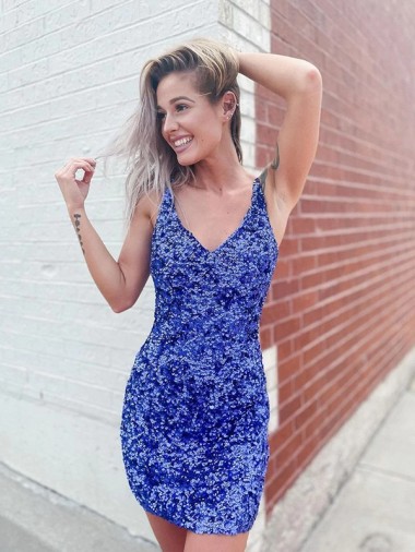 Velvet Sequin V-Neck Short Sleeveless Evening Dress Norwich