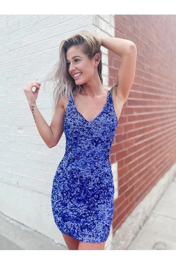 Velvet Sequin V-Neck Short Sleeveless Evening Dress Norwich