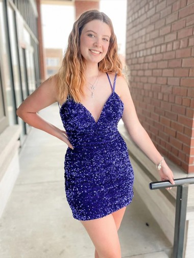 Velvet Sequin V-Neck Short Sleeveless Cocktail Dress / Prom Dress Norwich