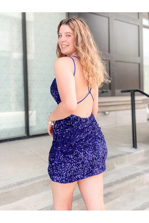 Velvet Sequin V-Neck Short Sleeveless Cocktail Dress / Prom Dress Norwich