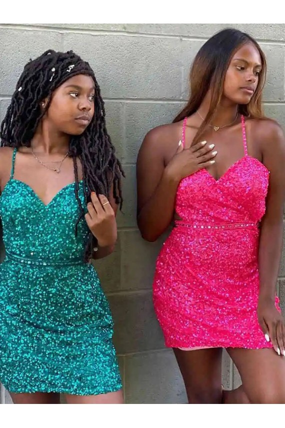 Dark Green Velvet Sequin V-Neck Short Sleeveless Prom Dress Norwich