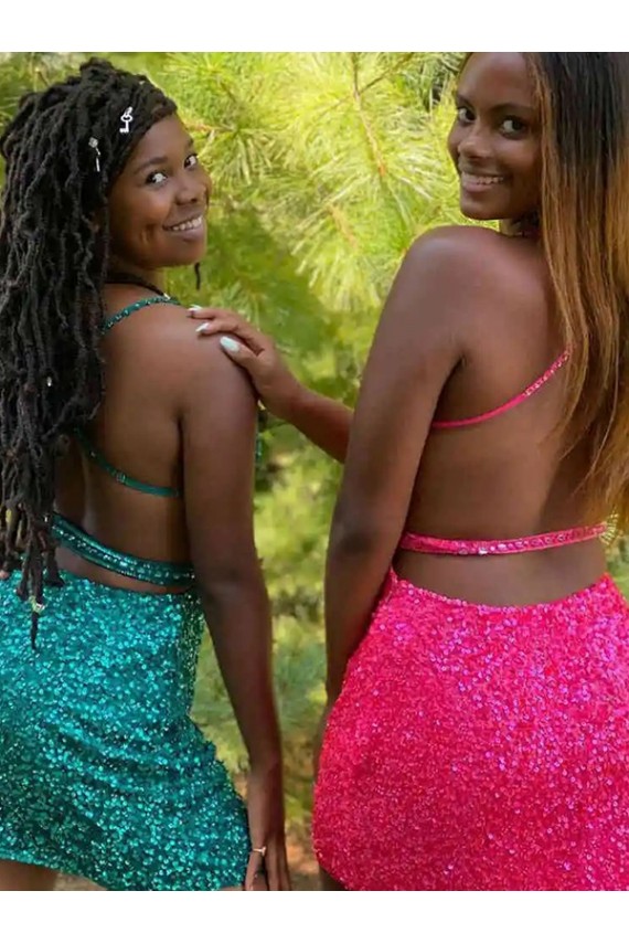 Dark Green Velvet Sequin V-Neck Short Sleeveless Prom Dress Norwich
