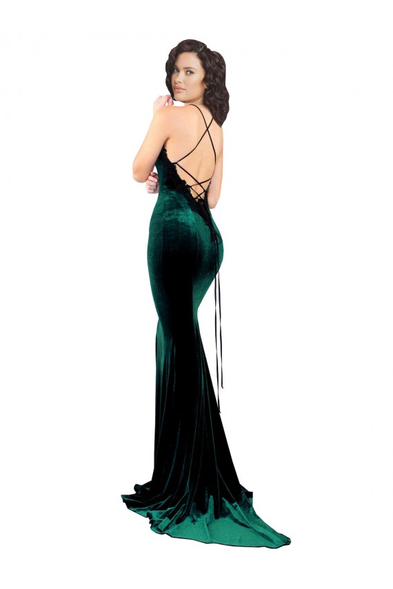 Open Back Stretch Velvet High Neck Sweep Train Sleeveless Formal Evening Gown / Prom Dress / Bridesmaid Dress Norwich