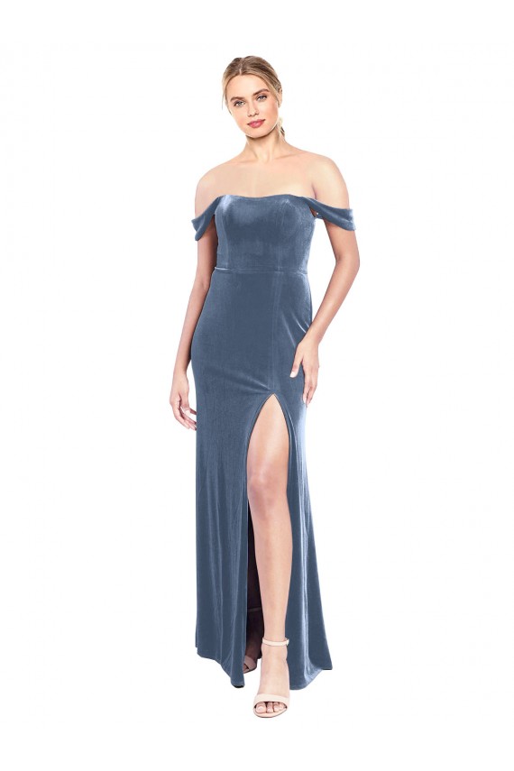 Stretch Velvet Off the Shoulder Long Sleeveless Prom Dress / Bridesmaid Dress Norwich