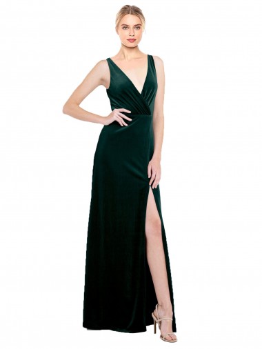 V-Back Stretch Velvet V-Neck Long Sleeveless Black Tie Evening Dress / Prom Dress / Bridesmaid Dress Norwich