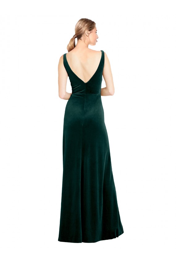 V-Back Stretch Velvet V-Neck Long Sleeveless Black Tie Evening Dress / Prom Dress / Bridesmaid Dress Norwich