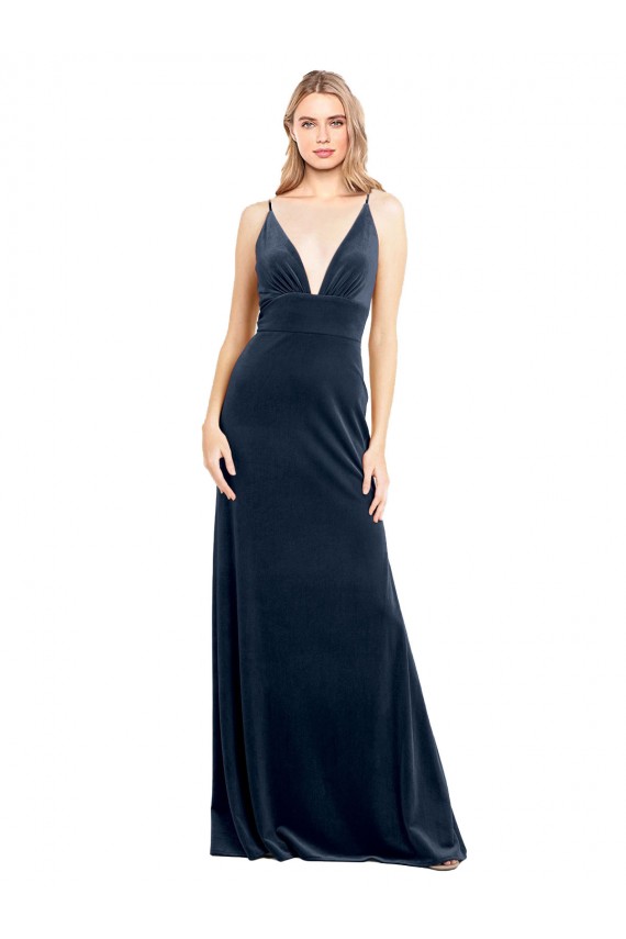 V-Back Stretch Velvet V-Neck Long Sleeveless Prom Dress / Bridesmaid Dress Norwich