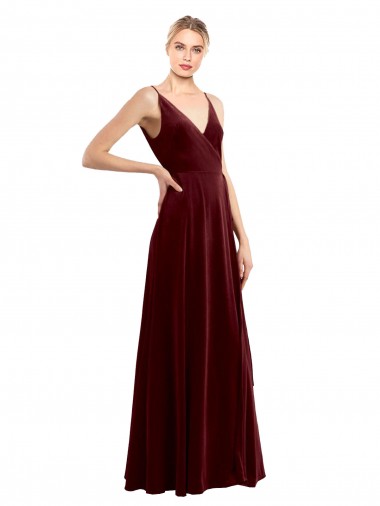 V-Back Burgundy Stretch Velvet V-Neck Long Sleeveless Bridesmaid Dress / Evening Dress Norwich