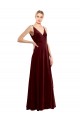 V-Back Burgundy Stretch Velvet V-Neck Long Sleeveless Bridesmaid Dress / Evening Dress Norwich